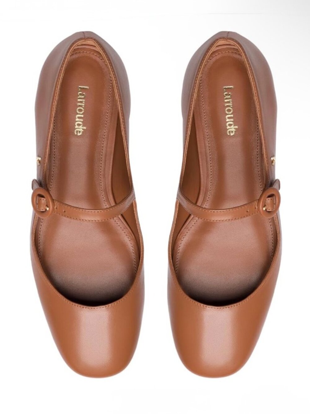 9.5 Larroude BLAIR Ballet Flat Leather Handmade In Brazil Caramel Brown $315
